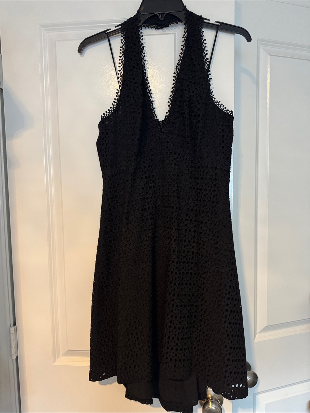 Badgley Mischka Black Eyelet Halter Mini Dress